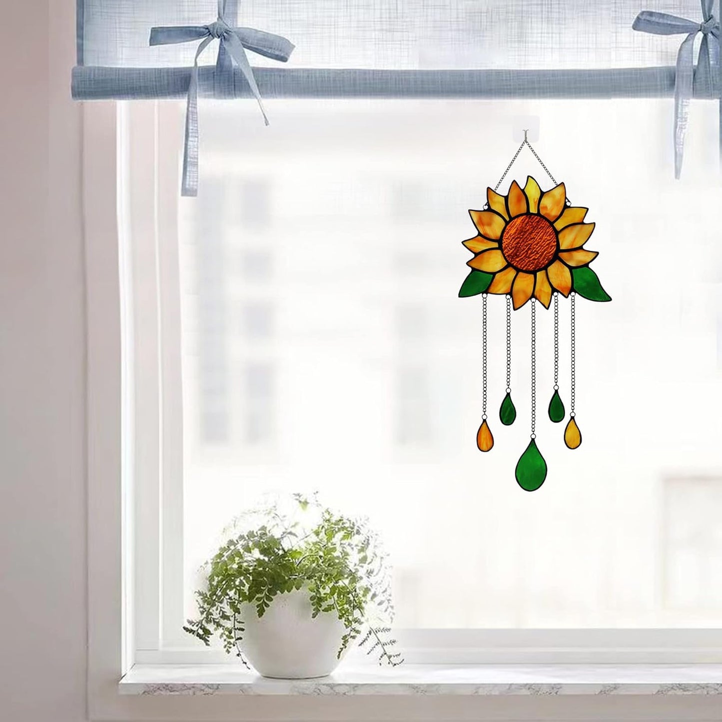 Sunflower Stained Glass Window Hanging,Sunflower Birthday Party Decorations,Outdoor Suncatcher for Patio,Kitchen and Garden Decor,Sunflower Gift for Mom,Women and Grandma