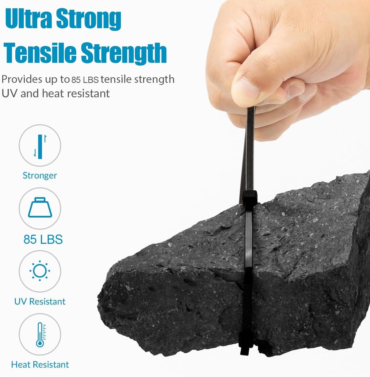 XINGO 1000 PCS White Zip Ties 8 Inch, 60 LBS Tensile Strength, Self-Locking Nylon Plastic Nylon PA66 Wire Ties for Indoor and Outdoor Use