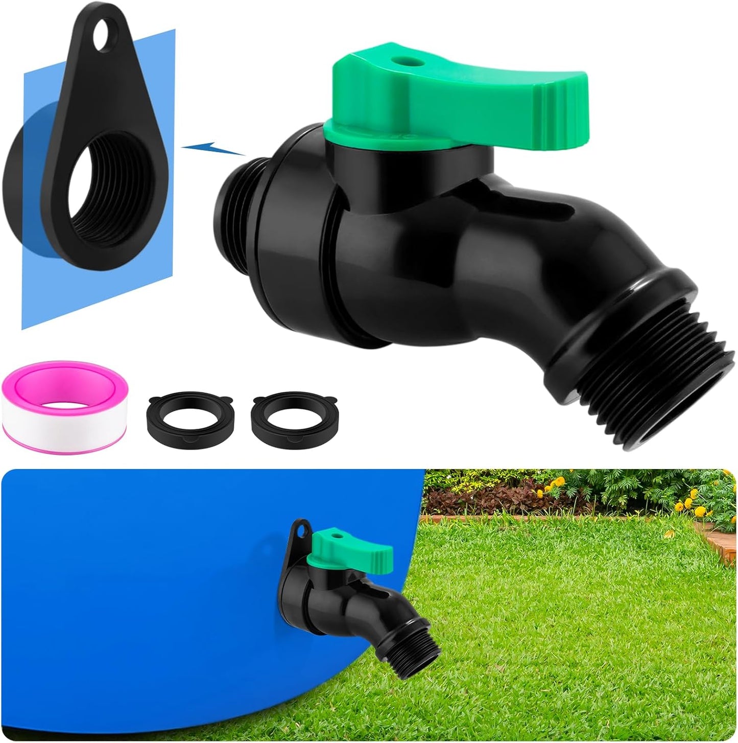 Rain Barrel Spigot Kit with High Flow Valve No Inside Access Needed,External Installation 3/4" NPT to 3/4" GHT Faucet for Plastic WaterTanks,Buckets,Rainwater Drums & Downspout Collectors