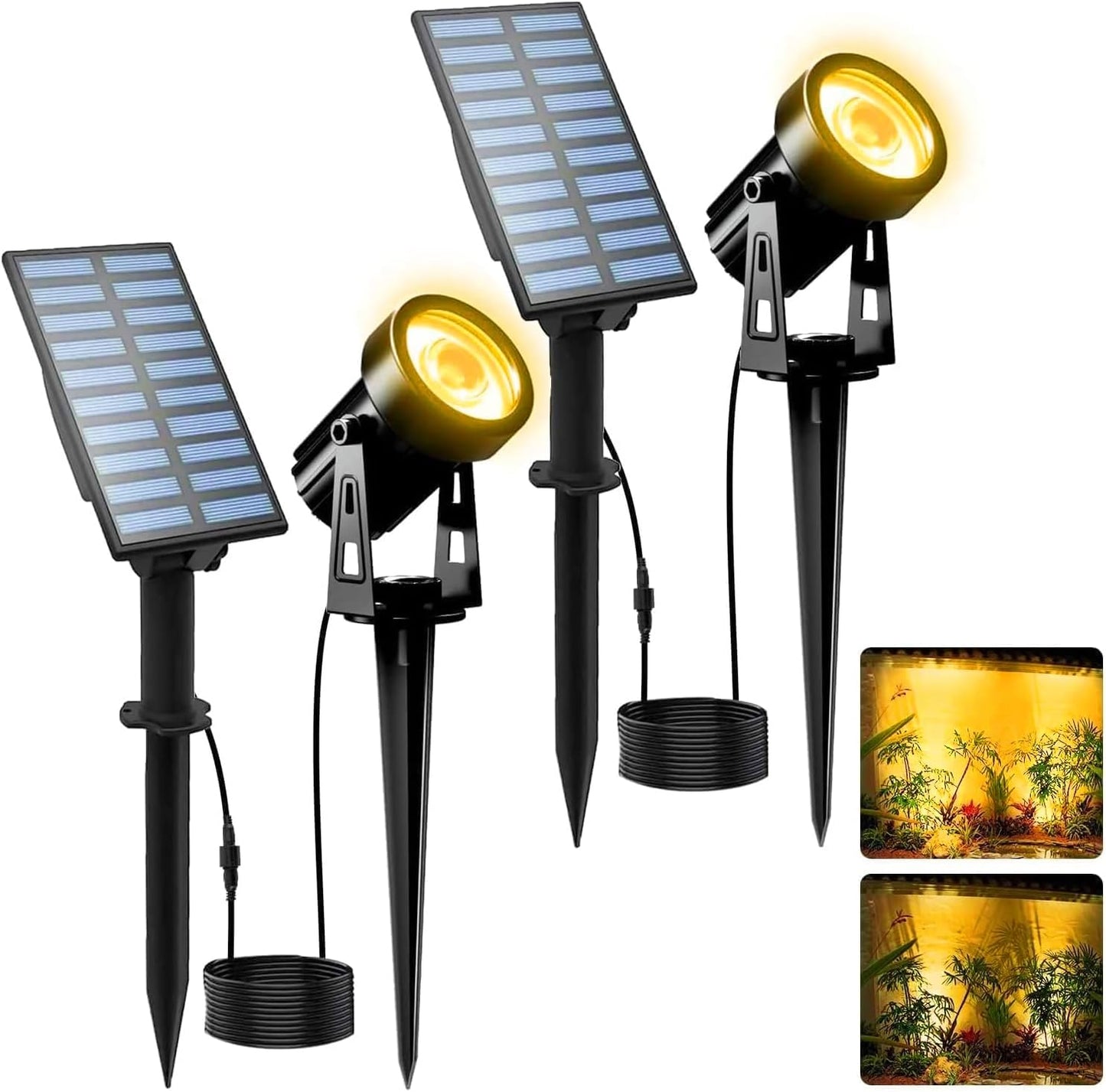 T-SUNUS Halloween Solar Landscape Spotlights 2 Pack Warm White, IP65 Waterproof Spot Lights 9.8ft Cable, Outdoor 3000K Garden Light Separated Panel for Christmas Tree Flag Yard Driveway Walkway Pool