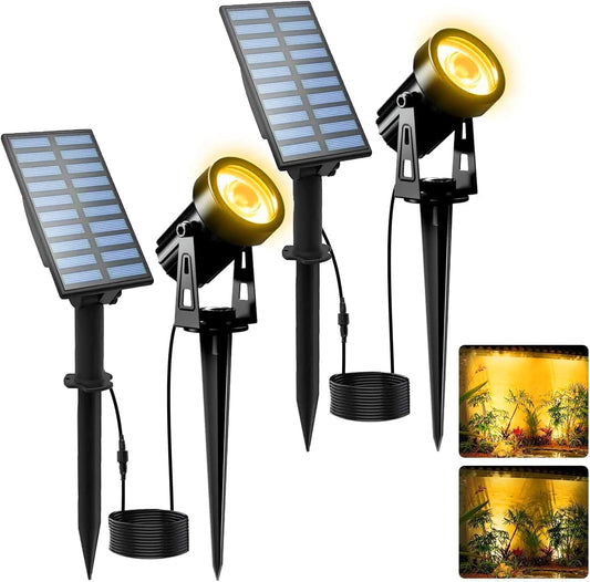 T-SUNUS Halloween Solar Landscape Spotlights 2 Pack Warm White, IP65 Waterproof Spot Lights 9.8ft Cable, Outdoor 3000K Garden Light Separated Panel for Christmas Tree Flag Yard Driveway Walkway Pool