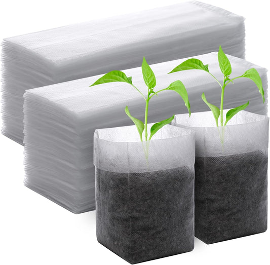 GREANER 200PCS Biodegradable Nursery Bags, 6.3"x7.8" Thickened Non-Woven Fabric Plant Seeding Grow Bags, Planting Seed Starting Pots Pouches for Flower Vegetable, Home or Outdoor Garden Supply