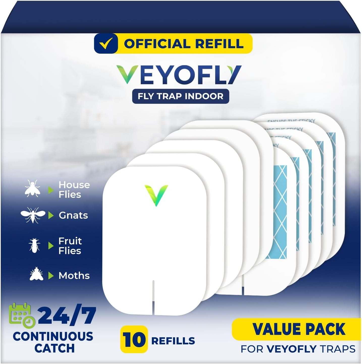 VEYOFLY Fly Trap Indoor Refill, Fruit Fly Traps for Indoors, Gnat Traps for House, Fly Catcher, Fly Trap, Plug in Catch for Fruit Flies, Moths, Gnats, Mosquito Trap (Pack of 10 Refills)