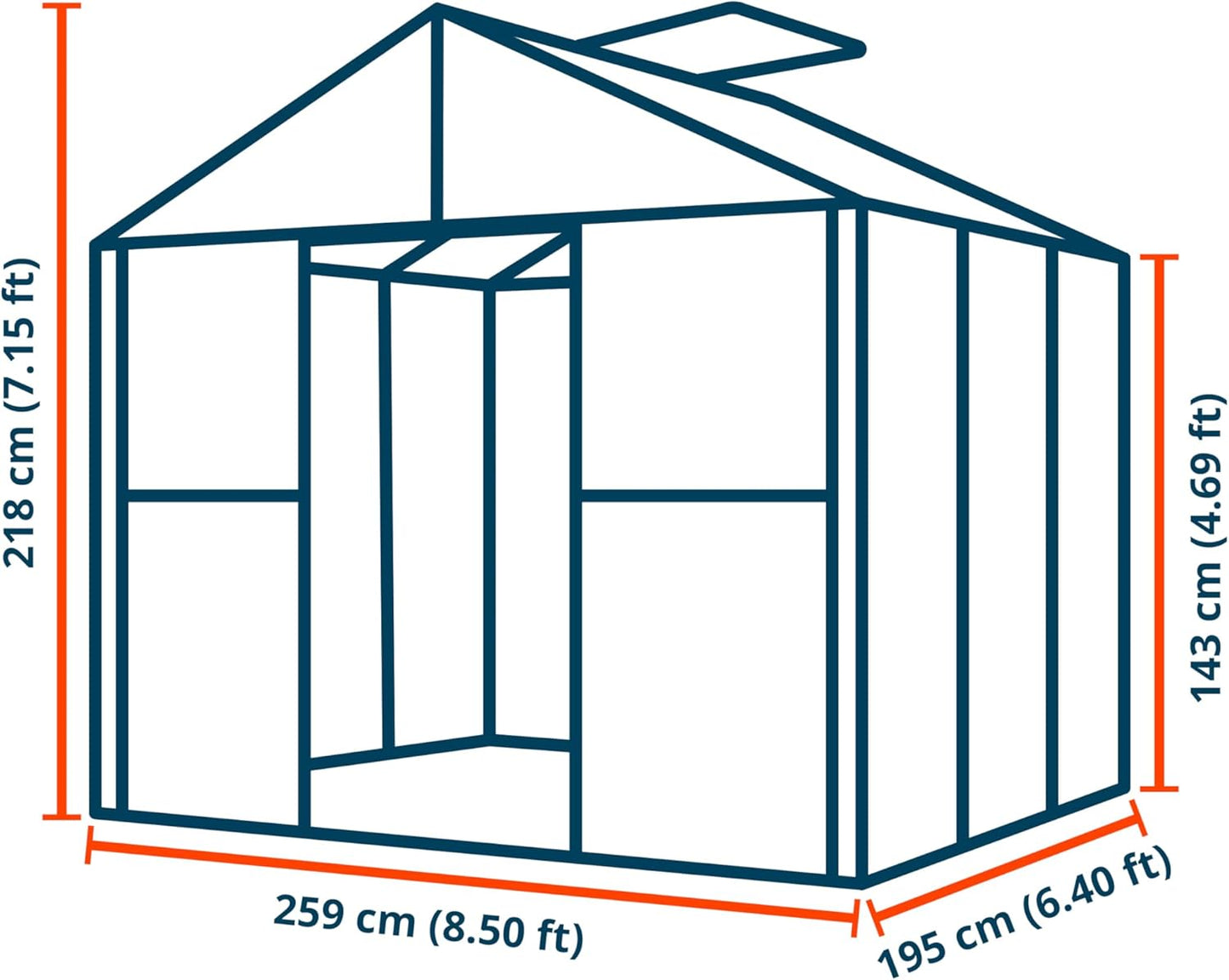 Greenhouse Saphir 3 Aluminum Frame 8.5 x 6.4 ft with Approx. 8 mm Polycarbonate Panels