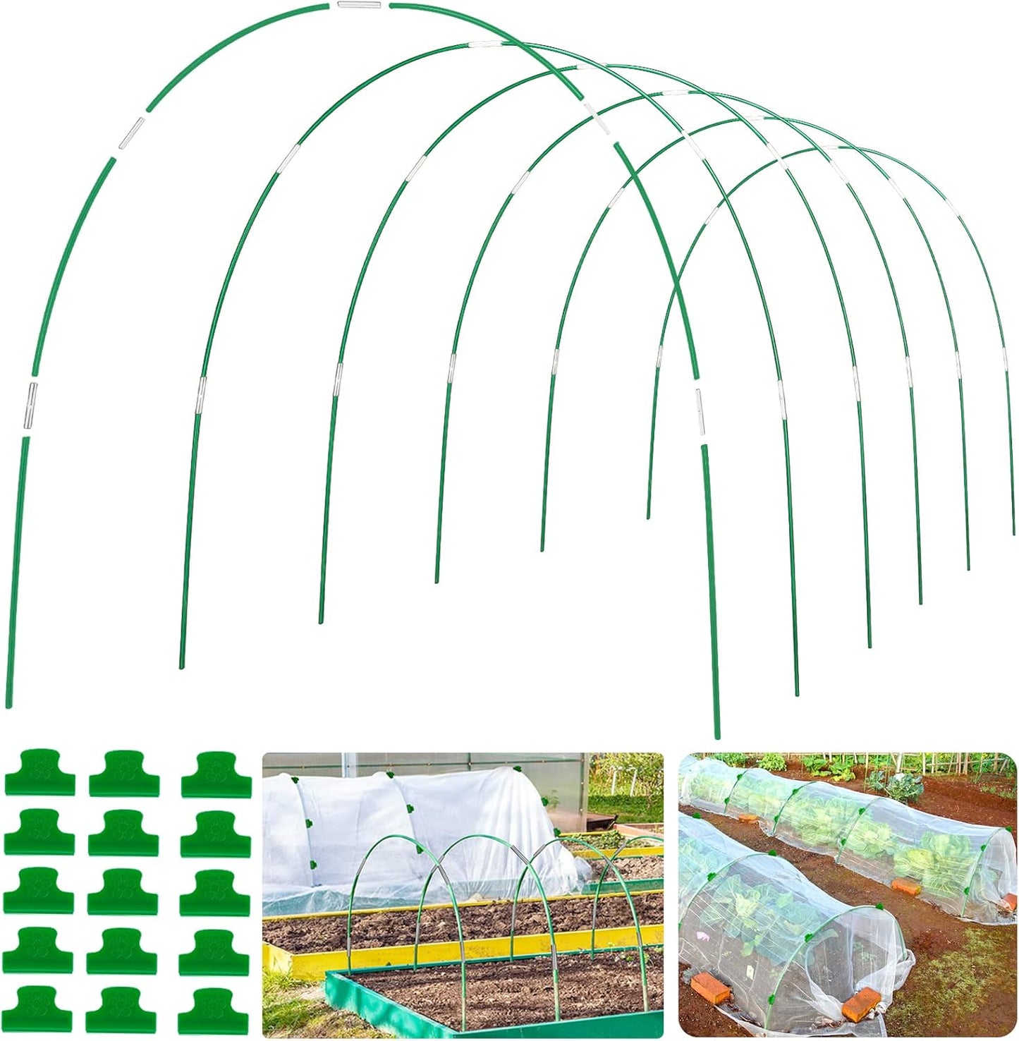 Greenhouse Hoops Grow Tunnel 6 Sets of 8FT Long Garden Hoops, Rust-Free Fiberglass Garden Hoops Frame for Garden Netting Raised Bed Plant Shade Cloth Row Cover, DIY Plant Support Garden Stakes- 36pcs