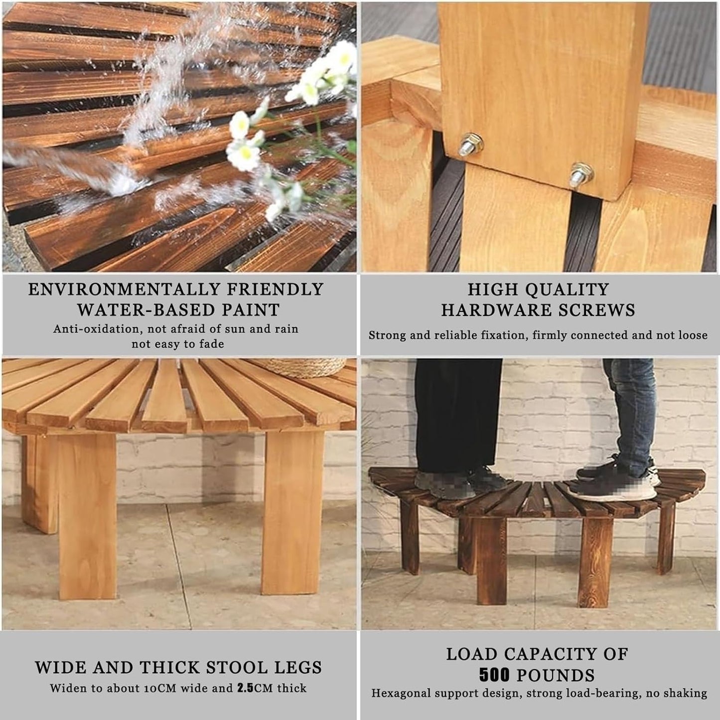 Tree Bench Wrap Around Tree Bench - Wooden Curved Benches Outdoor Strong Bearing Capacity 660Lbs, Outdoor Furniture for Garden Natural Park Courtyard(Color:Brown,Size:Round)