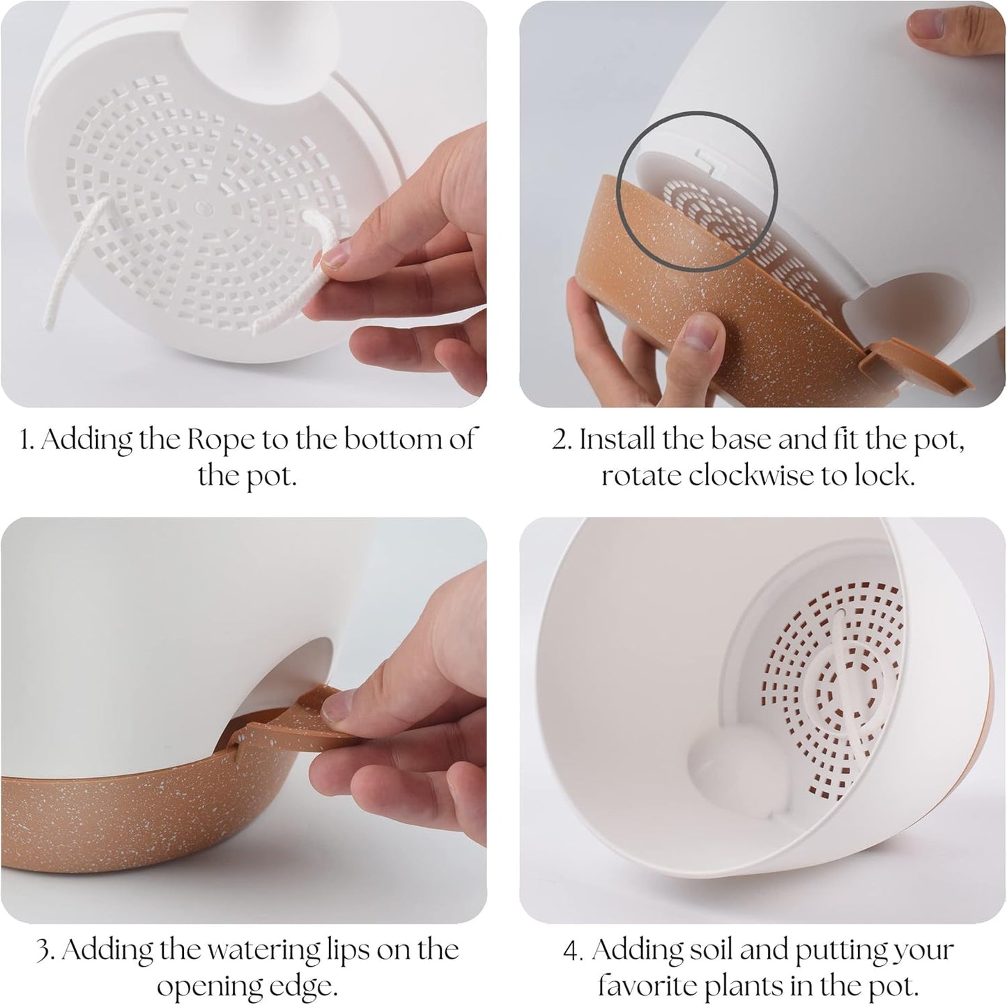 Plant Pots 12/10/9 inch Set of 3, Self Watering Flower Pots Indoor Outdoor, Planters with Drainage Hole Saucer Reservoir, White