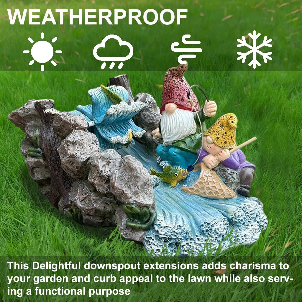 Gollum Splash Block – Decorative Resin Downspout Diverter & Water Feature, 11.4” x 6.3” x 6.9”, Durable Rainwater Drainage Statue for Garden, Patio, Yard, Pond or Aquarium, Outdoor Dwarf Gutter Décor