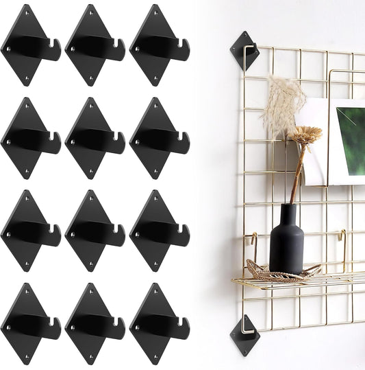 Gridwall Mount Brackets with Screws, Grid Wall Mount Trellis Brackets, 12 Pcs Grid Wall Accessory, Black Grid Wall Mount for Wire Grid Panel Clothing Store Cloakroom Retail Display Wall