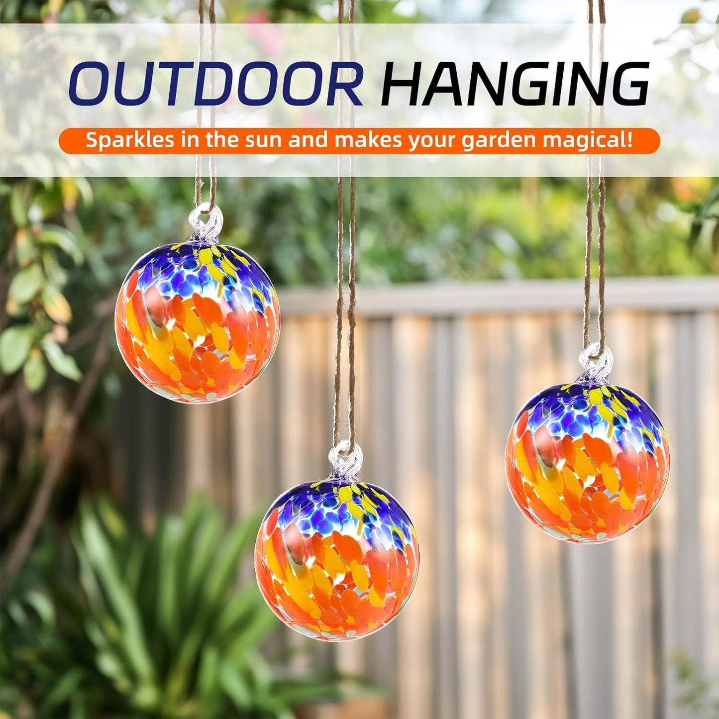 VOREEN 4" Hanging Glass Garden Gazing Ball Hand Blown Glass Witch Ball Christmas Ornament Friendship Balls for Outdoor Garden Patio Window Home Décor, Gift for Mom Wife Friend, Red and Blue