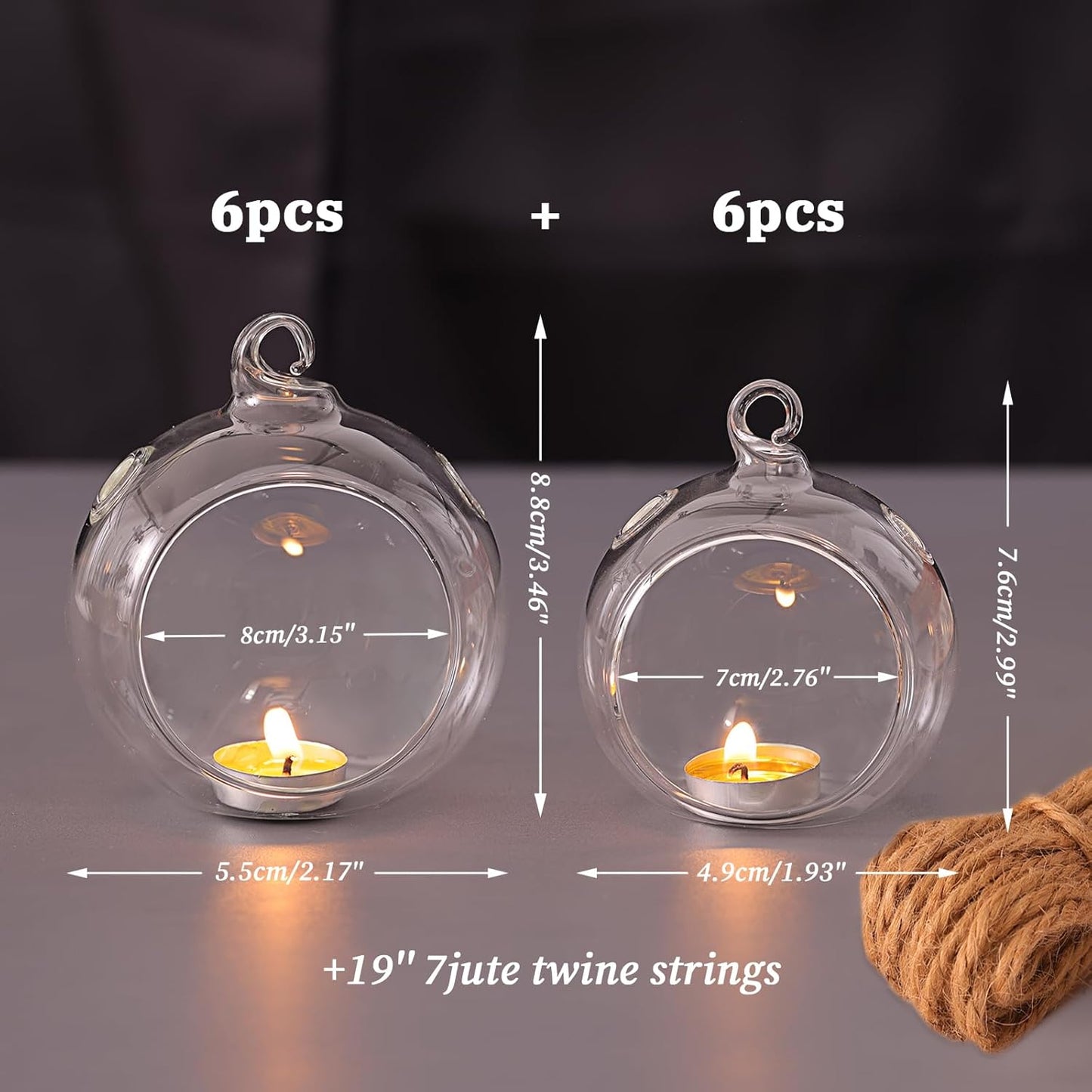 LETINE 12pcs Assorted Glass Orb Set, with 2.17" and 1.93" Spheres | Hanging Glass Tealight Holder Globe, Air Plant Terrarium Supplies for Wedding Favors, Votive Candle Holders,Christmas Decorations