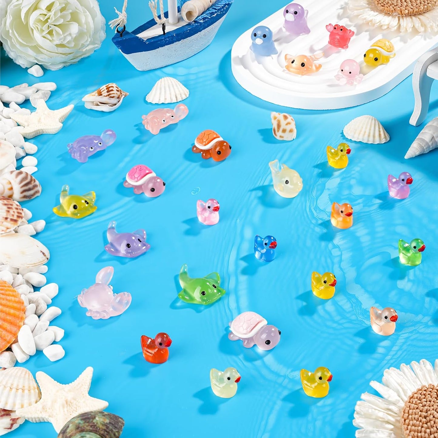 300 Pcs Luminous Mini Resin Animal in The Dark Mini Resin Figurines with 25 Styles Duck Frog Rabbit Owl Mushroom Shapes for Fairy Garden Accessories Micro Landscape Bonsai Aquarium Outdoor Decor