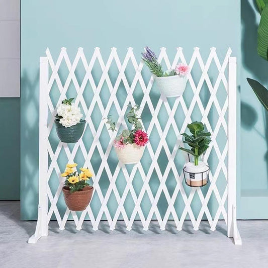 Expandable Wooden Lattice Fence - Retractable Garden Trellis Panel for Climbing Plants, Freestanding Pet Screen Wall, No-Dig Vertical Rack, Outdoor Yard Decor (White, 82.67"x39.37")