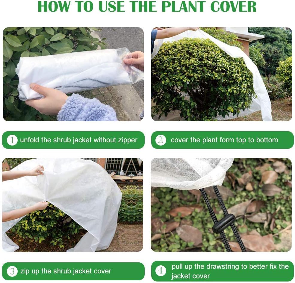 Agfabric Plant Covers Freeze Protection with Zipper 0.9oz 96"x96" Shrub Cover Winter Tree Jacket for Frost Protection&Season Extension,White