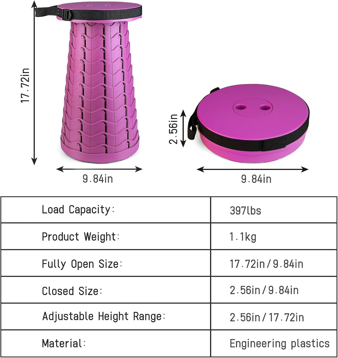 Portable & Lightweight Foldable Camping Chair for Adults, Heavy Duty Folding Stool with Adjustable Shoulder Strap, Perfect for Picnic, Beach, Backyard, and Sporting Events, Max Weight 400lbs