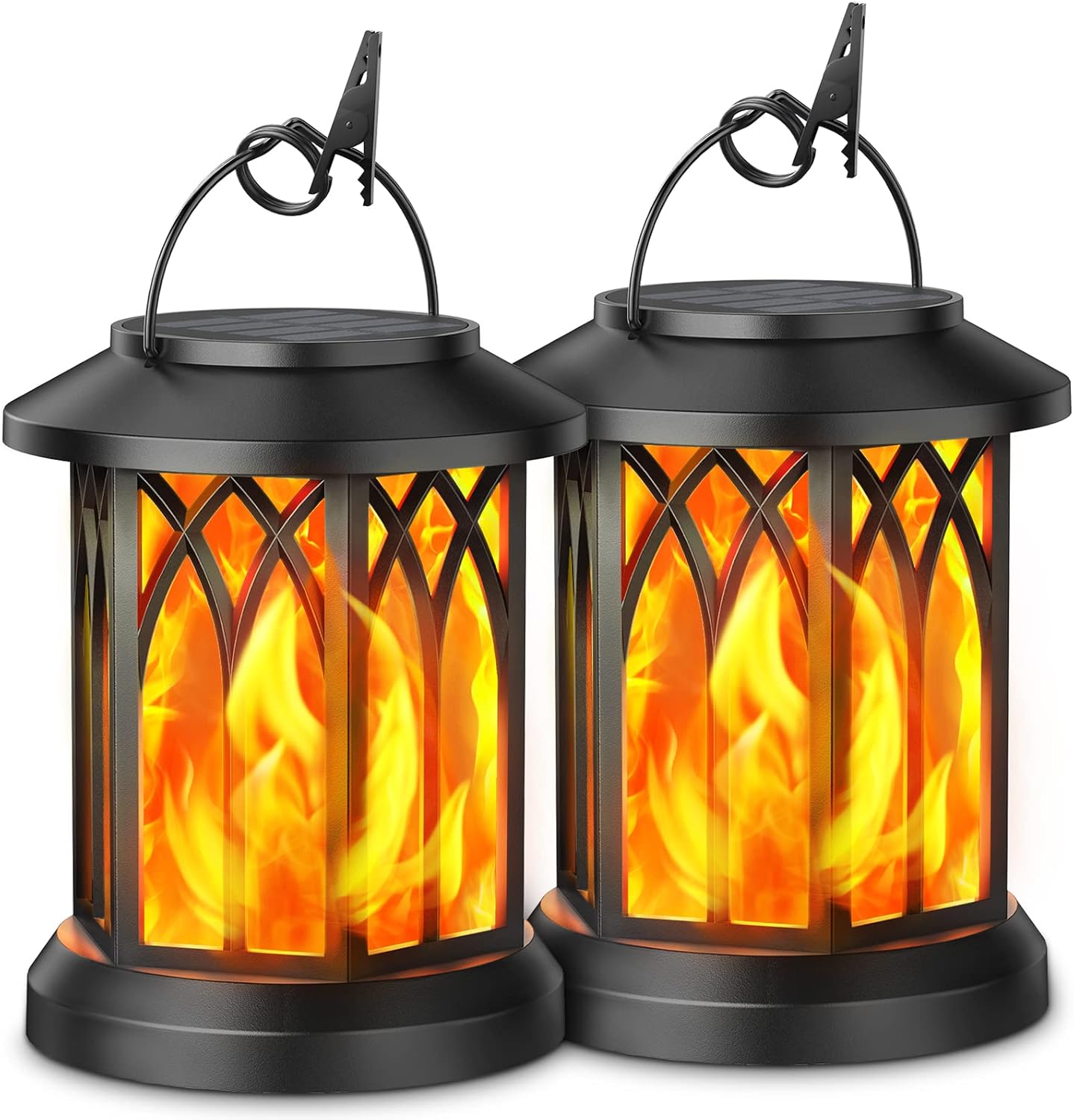 KOOPER Hanging Solar Lights Lantern Outdoor, Flickering Flames Solar Outdoor Lights, Solar Lanterns Outdoor Waterproof with Bigger Panel, Lanterns Decorative Outdoor for Yard Garden Decor, 2 Pack