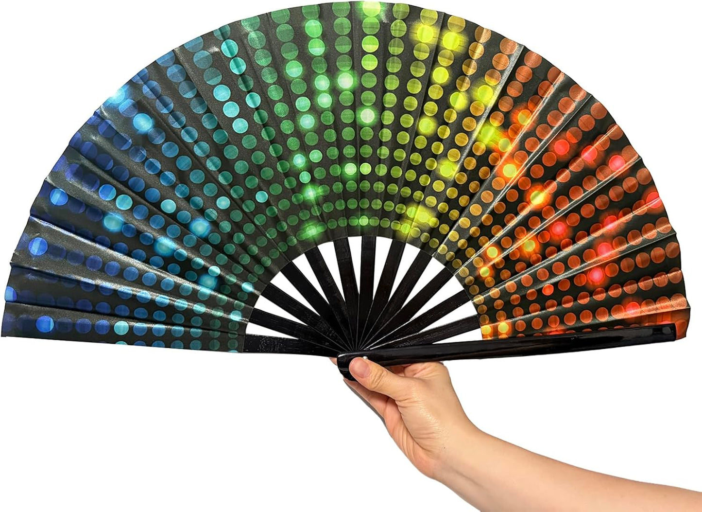 13-Inch Large Popping Fans for Line Dancing, Boots Ground Hand Fan Foldable for Women Dances, Music, Festival, Gift, Rave, Party(Polka Dots)