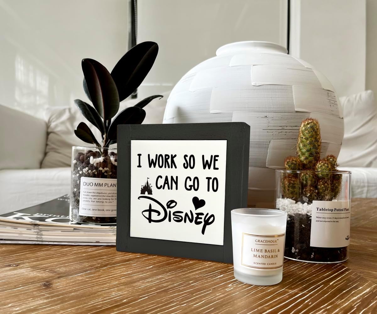 Inspirational Wood Signs, Box Wood Plaques Desk Décor, Decorative Plaques and Signs, Rustic Office Decor Art, Motivational Office Desk Decor, Farmhouse Home Decoration, I Work So We Can Go to F