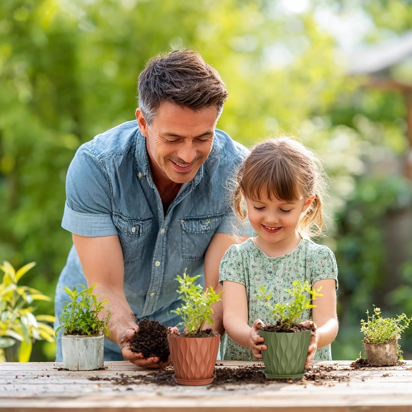 5 inch Plant Pots for Indoor Outdoor Plants, 6 Pack Thick Nursery Pots with Drainage Holes and Saucers, 3D Modern Wave Texture Small Plastic Planter Flower Pots, Multicolor