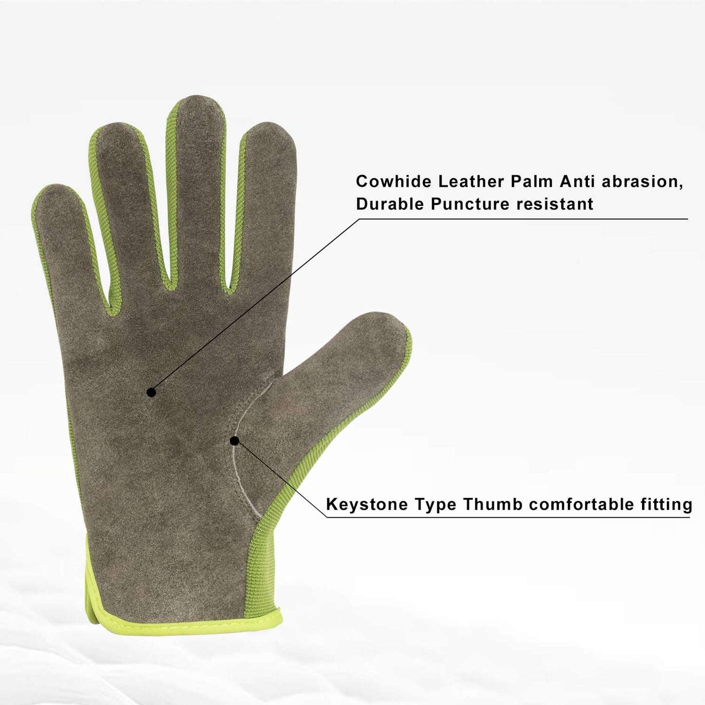 HLDD HANDLANDY Leather Work Gloves for Men & Women, Cowhide Gardening Gloves Utility Work Gloves, Mechanic Construction Driver Gloves (XL, Green)