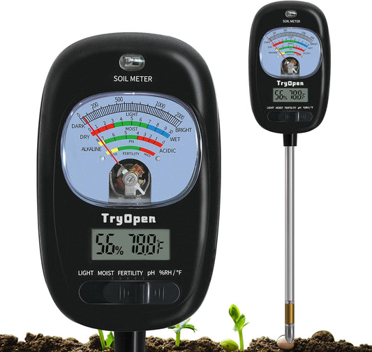 7-in-one Soil Test Kit, Soil Moisture Meter/PH Meter/Sunlight Intensity/Fertility Soil Tester, LCD Display Air & Soil Hygrometer Temperature for Garden, Farm, Lawn Care Moisture Meter for Hous Plants