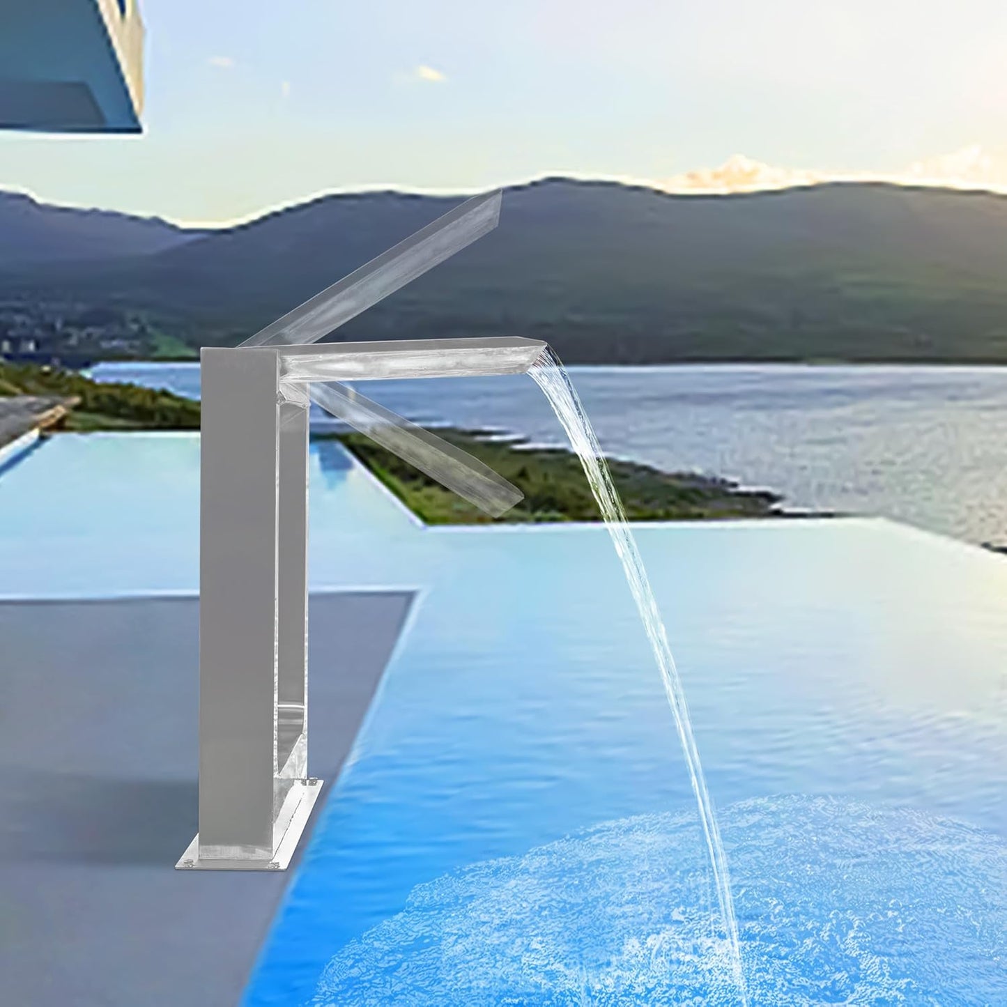 180° Rotating 304 Stainless Steel Waterfall Spillway, Swimming Pool & Garden Cascade Waterfall Fountain with Adjustable Spray Direction and Angle for Upscale Resorts, Luxury Residences