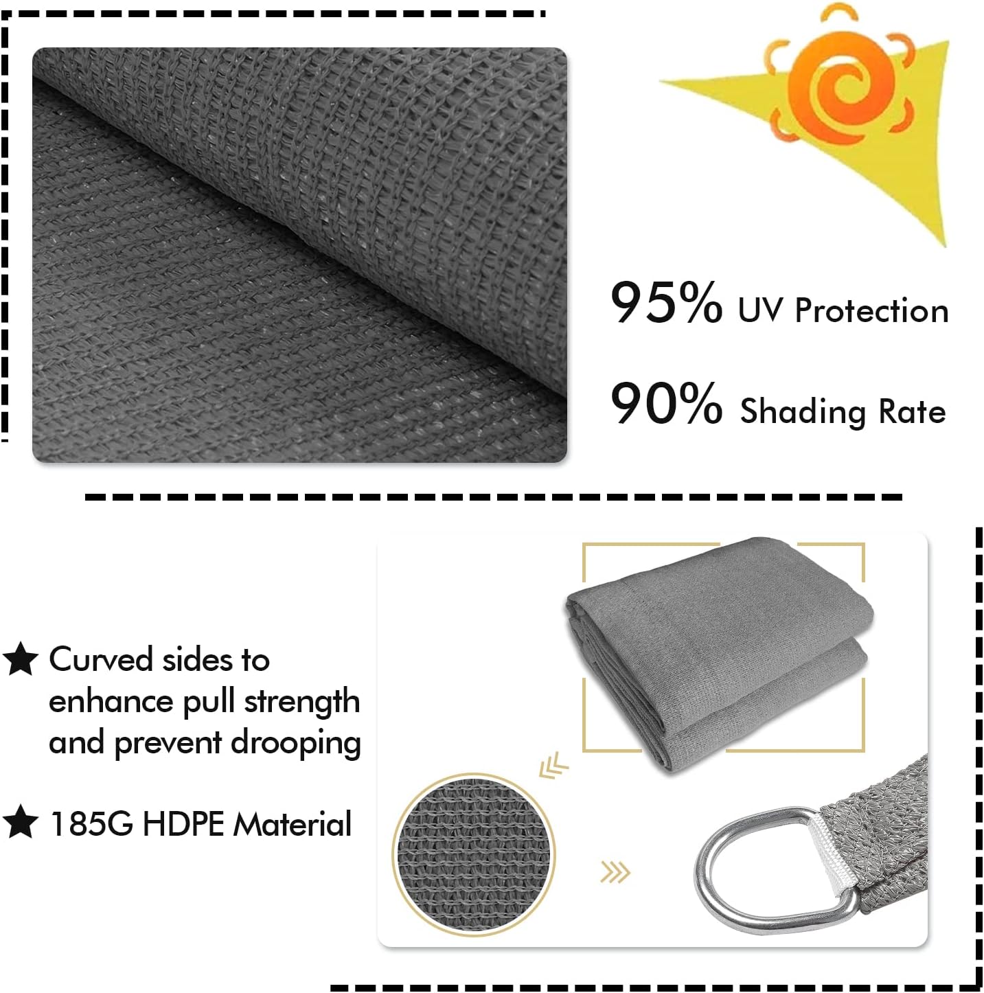 KANAGAWA 14'X22' Dark Gray Custom Size Sun Shade Sail Rectangle UV Block Canopy Cover for Patio Backyard Lawn Garden Outdoor (Customized Available)