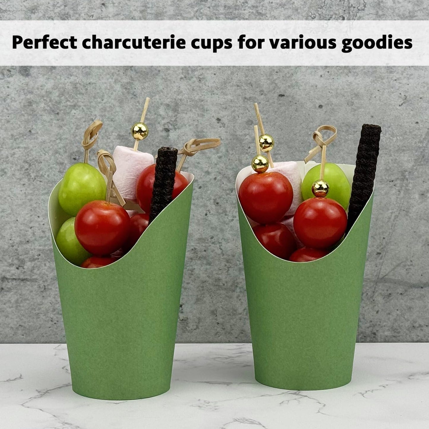 CAMKYDE 50 Pcs French Fries Holder, 12oz Disposable Paper French Fry Cups Charcuterie Cups for all Occasions (12oz, Sage Green)