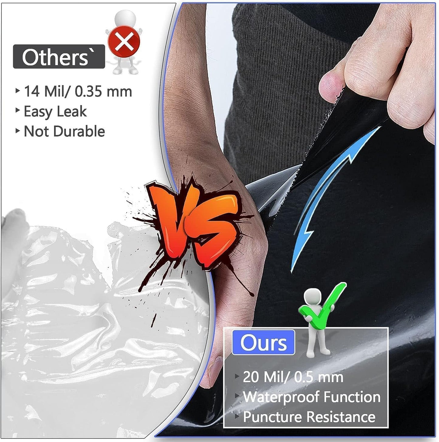 ToLanbbt Pond Liner 10 FT x 10 FT HDPE Pond Liners, 20 Mil UV Resistant Preformed Pond Liner Easy Cutting, Pond Liner for Natural Looking Ponds, Waterfall, Koi Pondsand Water Garden (Black)