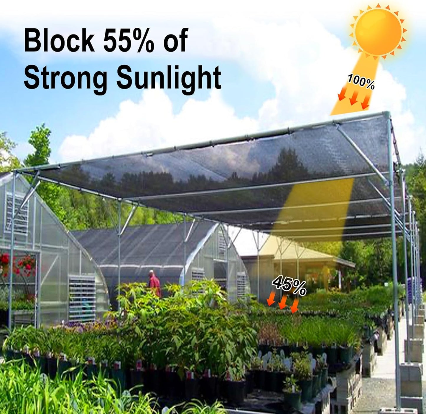 LOVE STORY 8x12FT 55% Black Shade Cloth Sun Shade Net UV Resistant Mesh Tarp Plant Cover Sunblock Net for Garden,Greenhouse,Vegetables,Flowers