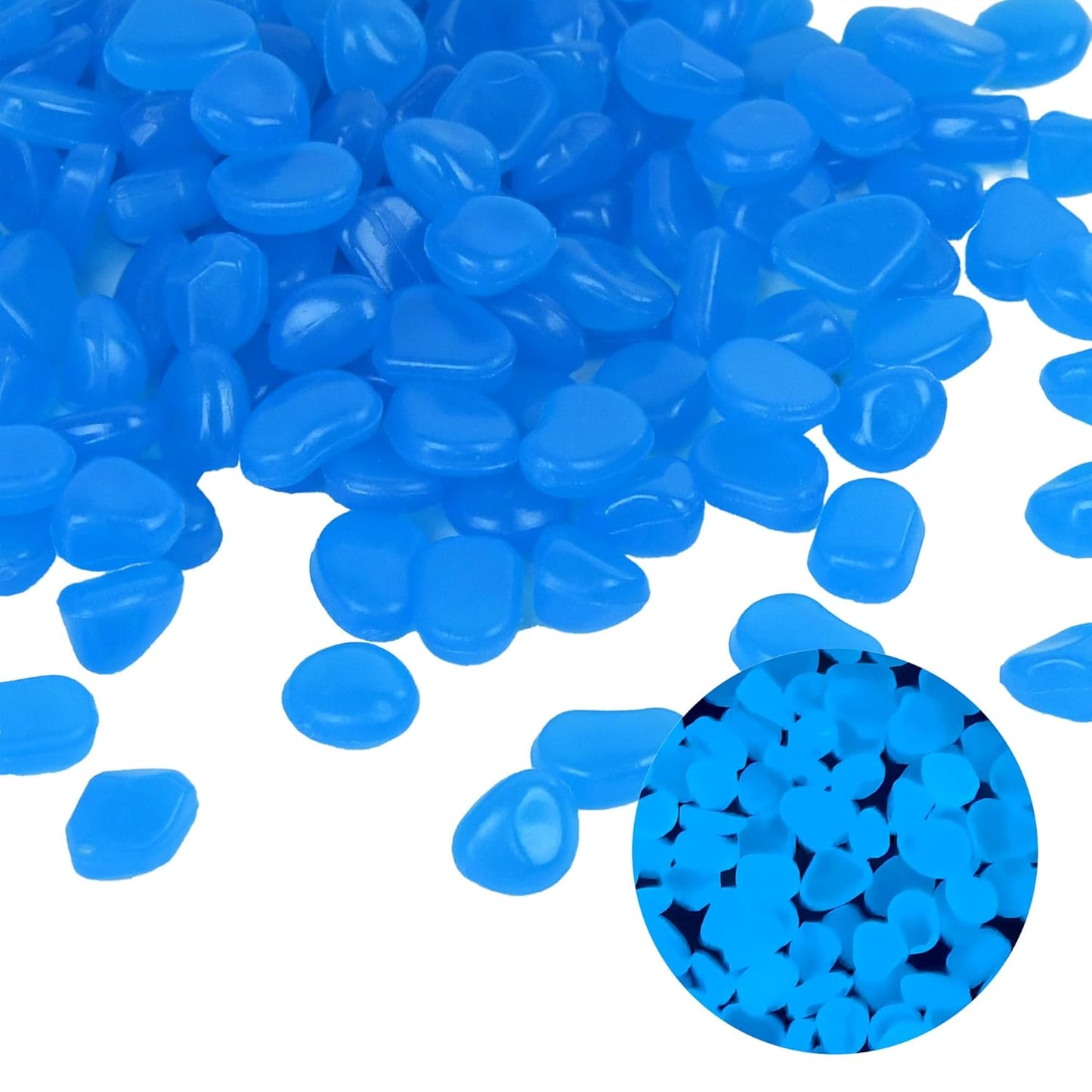 Oubest Glow in The Dark Rocks for Outdoor Landscaping, Decorative Garden Pebbles, Luminous Stones for Vases, Pathway, Walkway, Yard, Patio Decor, Glowing Gravel for Fountain, Driveway, 1000PCS, Blue