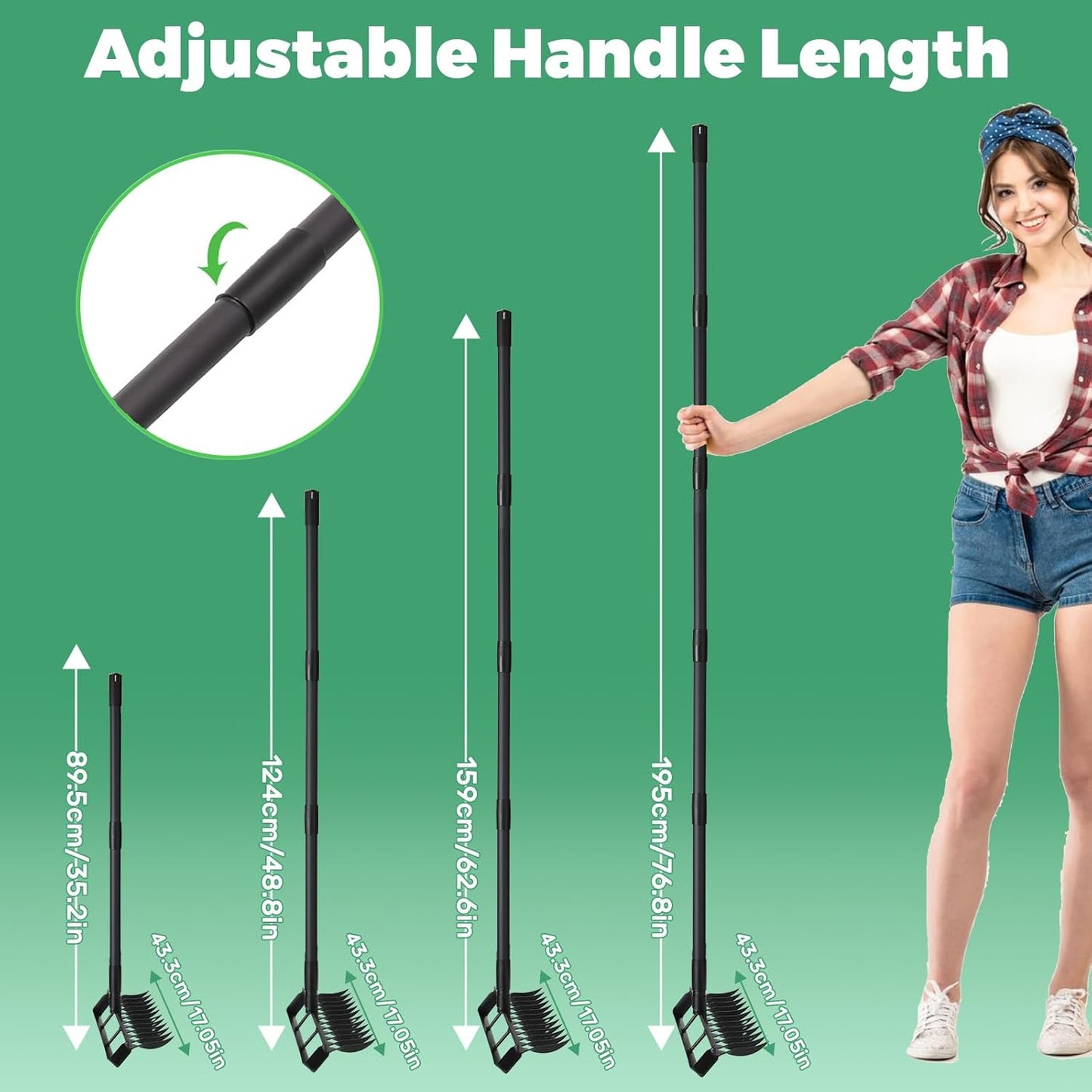 Stirrup Hoe Garden Tool Weed Puller with 76.8Inch Adjustable Stainless Steel Handle, Heavy Duty Hula Hoe and 12 Tines Rake 2 in 1 Gardening Tools Garden Cultivator for Weeding Soil Loosening, Black