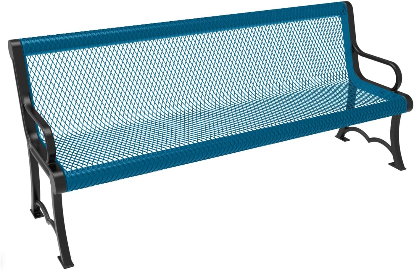 Coated Outdoor Furniture Heavy-Duty Outdoor Bench Thermoplastic Coated, Expanded Metal, Commercial-Grade Garden Bench, Made in America (Portable with Back, 6 Ft, Light Blue)