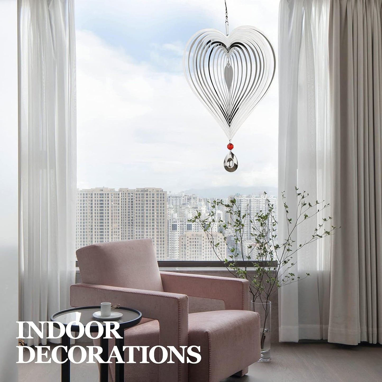 Wind Spinner, Hanging Wind Sculptures,Wind Spinners for Yard and Garden Decor,Yard Decorations Outdoor,Hanging Art Ornaments for Garden Yard Balcony Decor (Silver Heart)