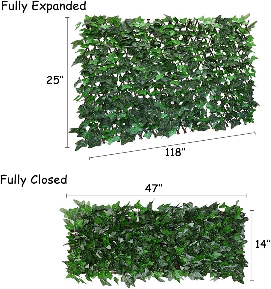 Expandable Faux Ivy Fence,Artificial Privacy Screen Decor for Outdoor Wall, Balcony and Patio, Single Sided Leaves (1, Green-Ivy)