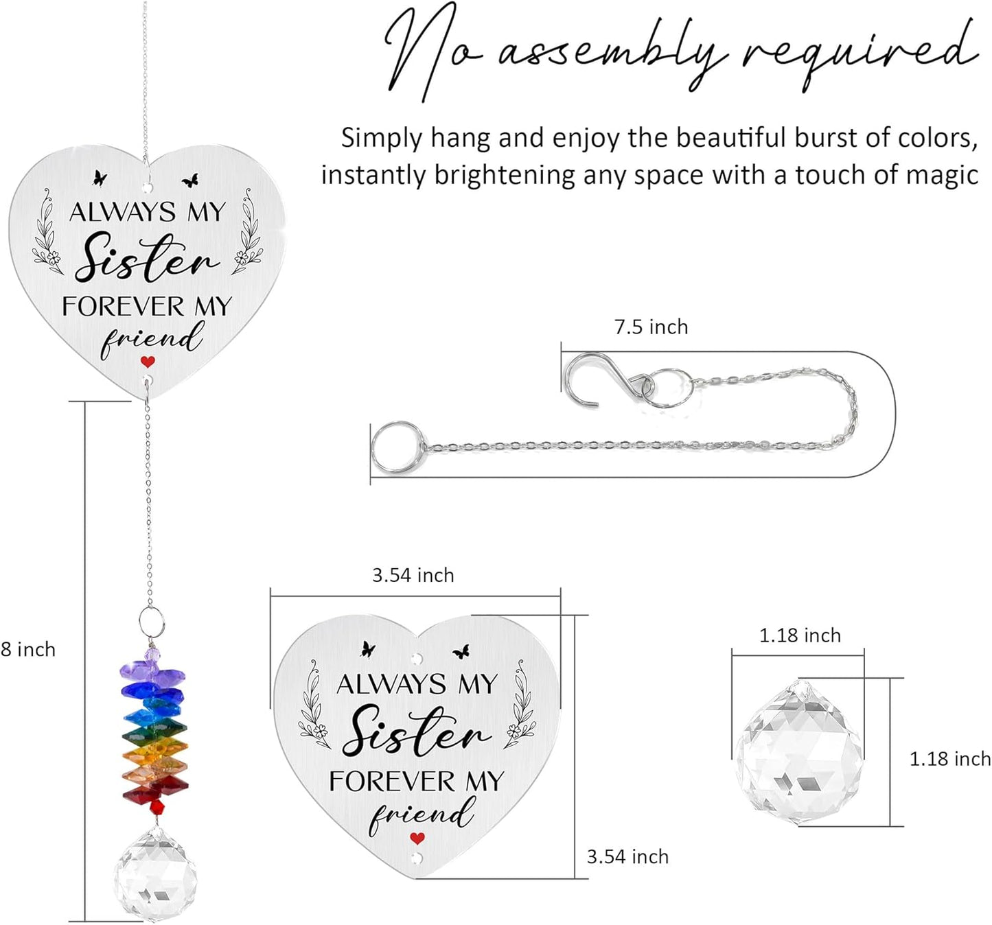 Aluminum Ornament Suncatcher Birthday Gift for Sisters - Unique Gift from Sister Brother - Crystal Rainbow Maker - Sister Suncatcher - Window Hangings Home & Garden Decor