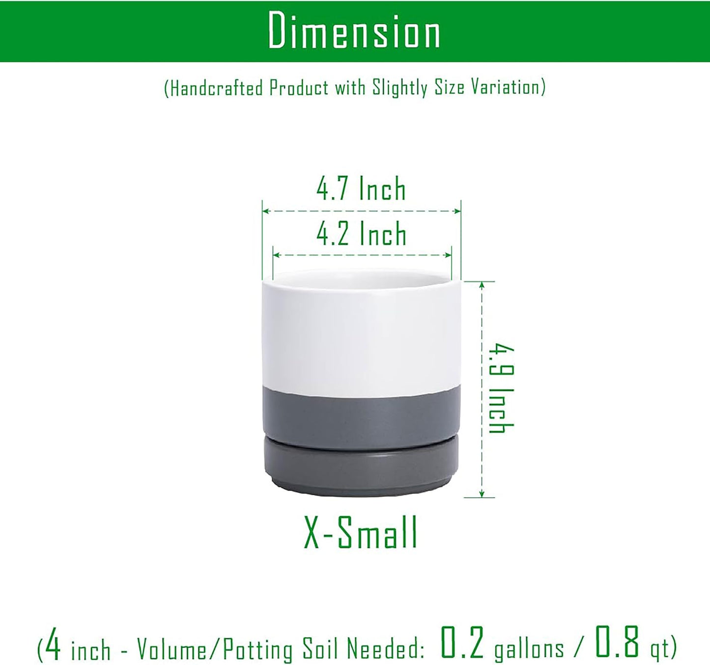 D'vine Dev 4.7 Inch Ceramic Planter Pot with Drainage Hole and Saucer, Indoor Cylinder Round Planter Pot, White/Speckled Grey, 94-O-B-6