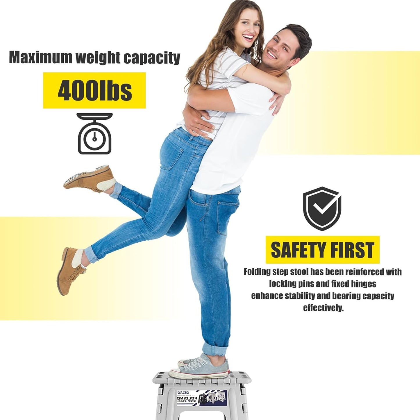 Delxo Folding Step Stool 17.5 Inch,Heavy Duty Step Stools for Adults,Non Slip Folding Stool with Handle,Premium Portable Foldable Step Stool for Kitchen Bathroom Bedroom Up to 400LBS,(Grey,1PC)