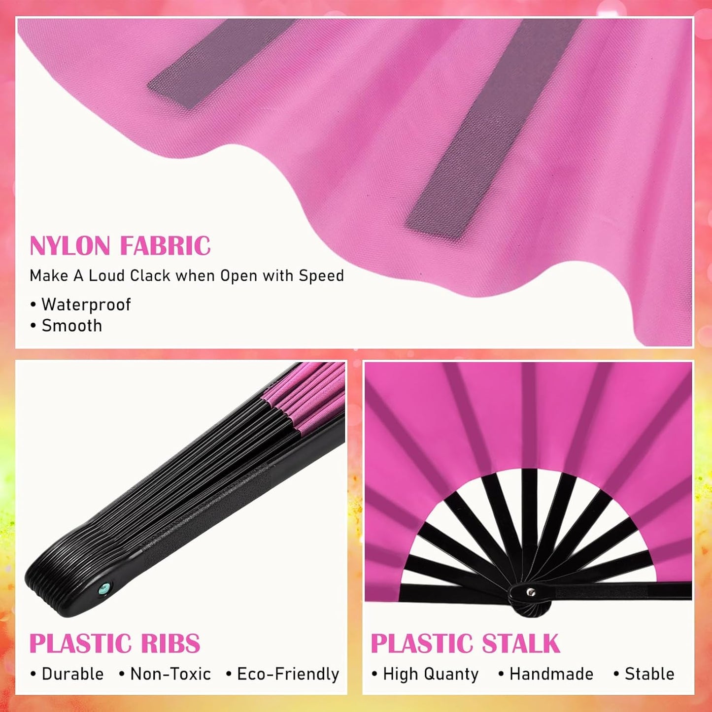 Maitys 2 Packs Large Clap Fans for Line Dancing Large Chinese Folding Hand Fans for Men and Women, Festival, Tai Ji, Kungfu, Martial Art, Gifts (Yellow and Rose Red)