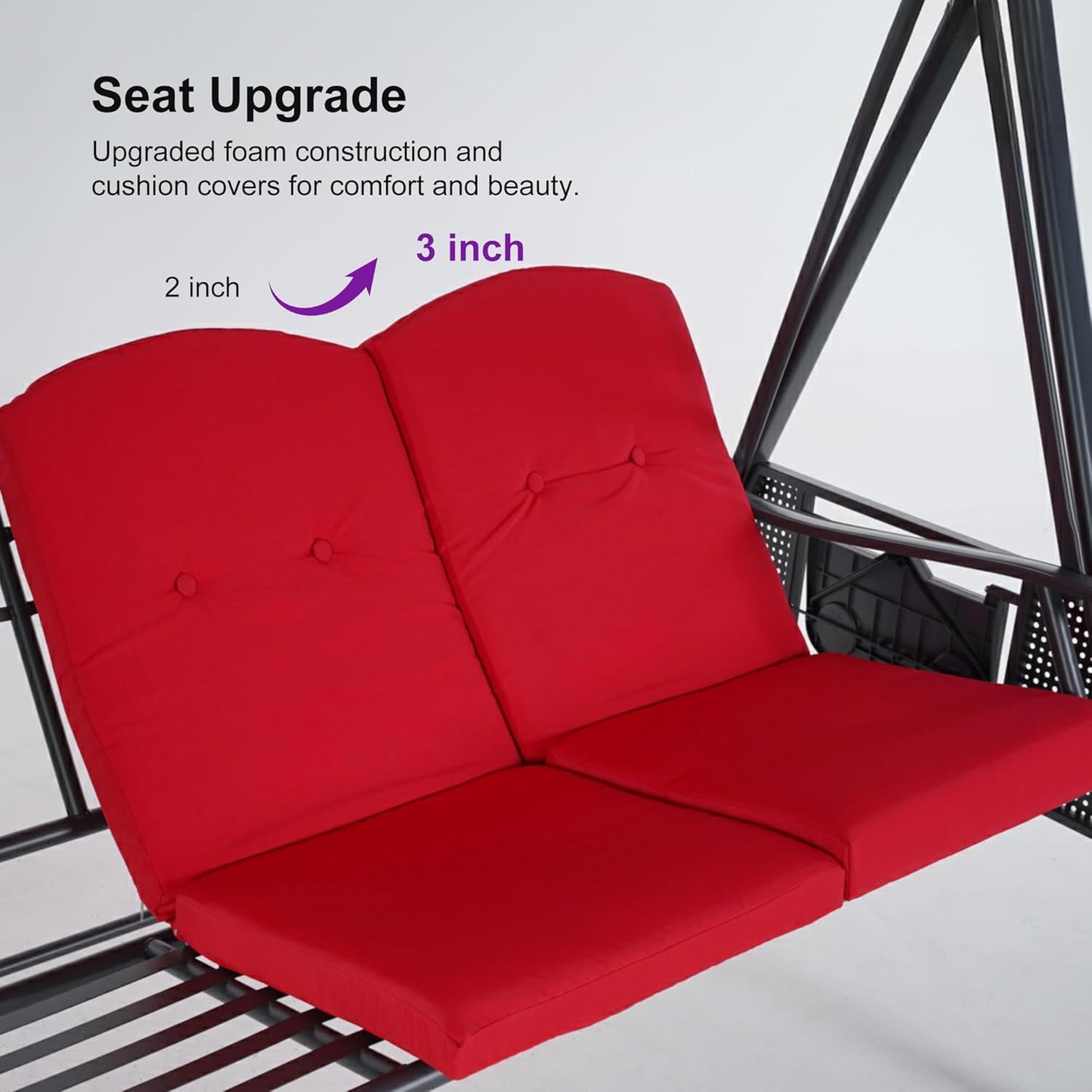 PURPLE LEAF 3-Seat Outdoor Patio Porch Swing with Adjustable Tilt Canopy, Cushions and Pillow Included, Terra