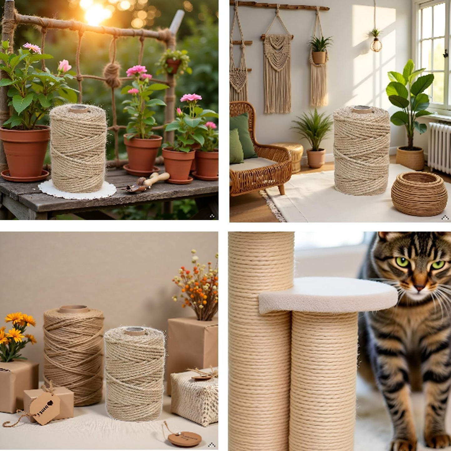 1/8 in (3 mm) X 164 Ft (50 Meters) Jute Twine Rope String for Home Decorating, Cat Scratcher Post Tree, DIY Arts Crafts, Garden, Binding, Packing Material