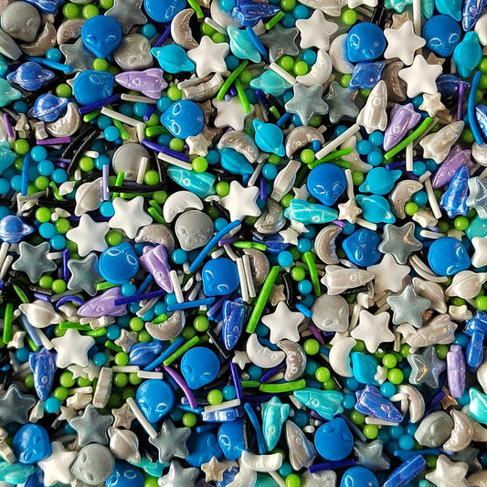 Homankit Edible Space Theme Sprinkles Alien Planet Moon Rocket Stars Sugar Sprinkle Baking Cake Cupcake Ice Cream Donut Decoration 3.53 Ounces