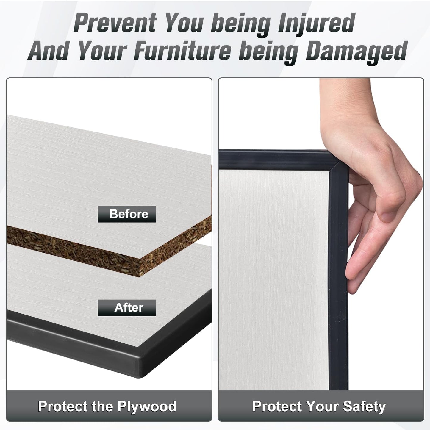 Rubber Edge Trim, 1-3/8 inch Wide U Channel Edge Trim, Big Size U Shaped Trim, Self Adhesive Edge Banding for Plywood, Woods, Doors, Shelf, Cabinet, Countertop, Length 20Ft, Black Gloss Finish