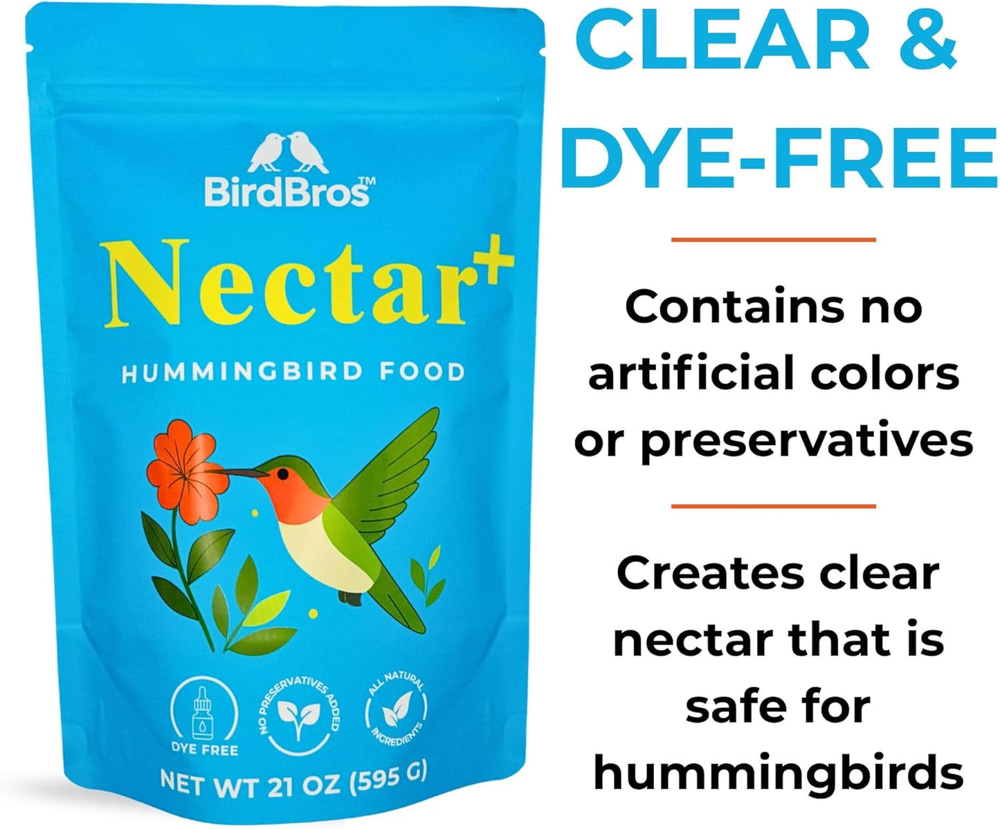 BIRDBROS Hummingbird Nectar Powder Nectar+ Hummingbird Food for Feeders – All-Natural, Dye-Free, No Boil, Easy Mix – Pure Cane Sugar, Hummingbird Feeder Refill, Made in USA – Makes 96 oz