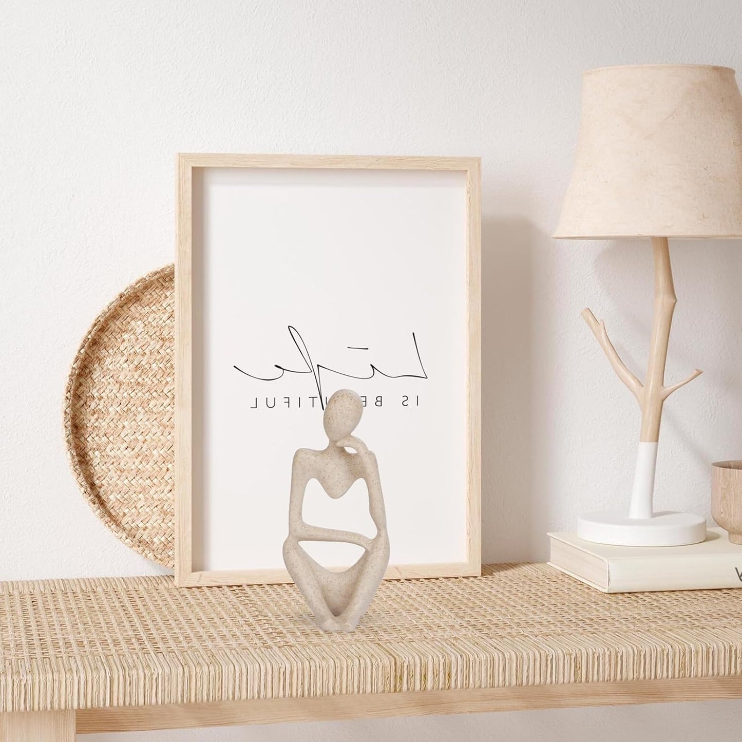 INNOLITES Boho Decor Thinker Statue Abstract Art Sculpture, Sandstone Resin Collectible Figurines for Home Living Room Office Shelf Decoration(Right, Large)