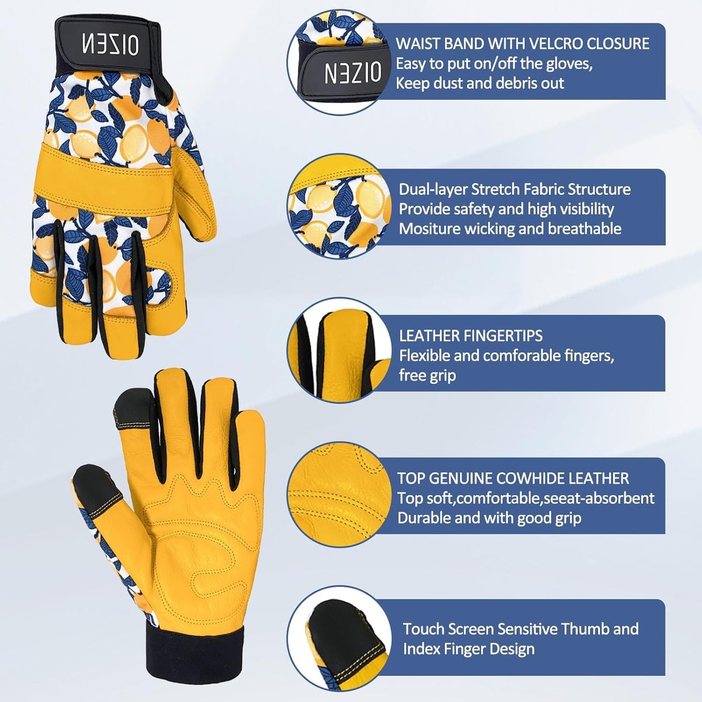 Cowhide Leather Thorn Proof & Puncture Resistant Gardening Gloves for Women and Men, Touchscreen Compatible Working Gloves for Weeding, Digging, Planting, Gardening Gifts for Women, Size Medium