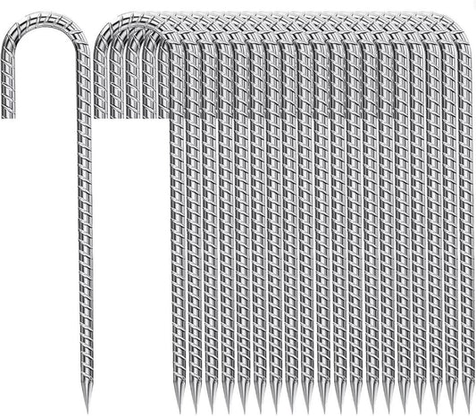Rebar-Stakes-12-Inch, Ground Stakes Heavy Duty for High Winds Galvanized Anti-Rust J Hook 20pcs Metal Stakes for Ground Heavy Duty Ground Anchors for Garden Dog Fence Chicken Coop Water Pipe