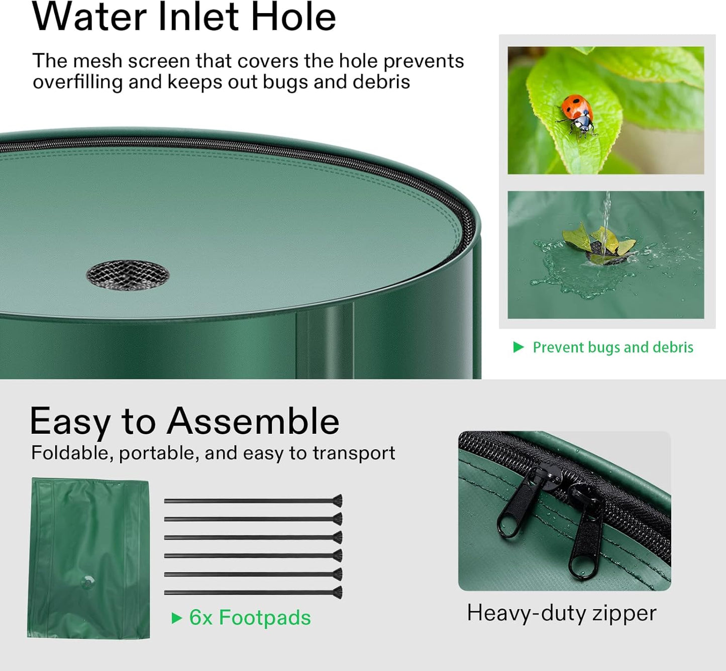 VIVOSUN Collapsible Rain Barrel, 53 Gallon with 1000D Oxford Cloth, Portable Rain Collection System, Water Barrel Collector w/Filter Spigot, Green