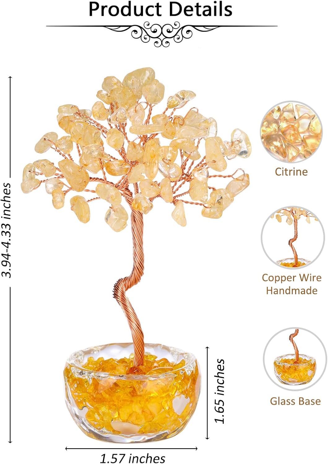 Jovivi Small Citrine Crystal Tree, Natural Crystal Healing Stones Tree Glass Bowl Base Gemstone Money Trees Feng Shui Good Luck Home Desk Decor