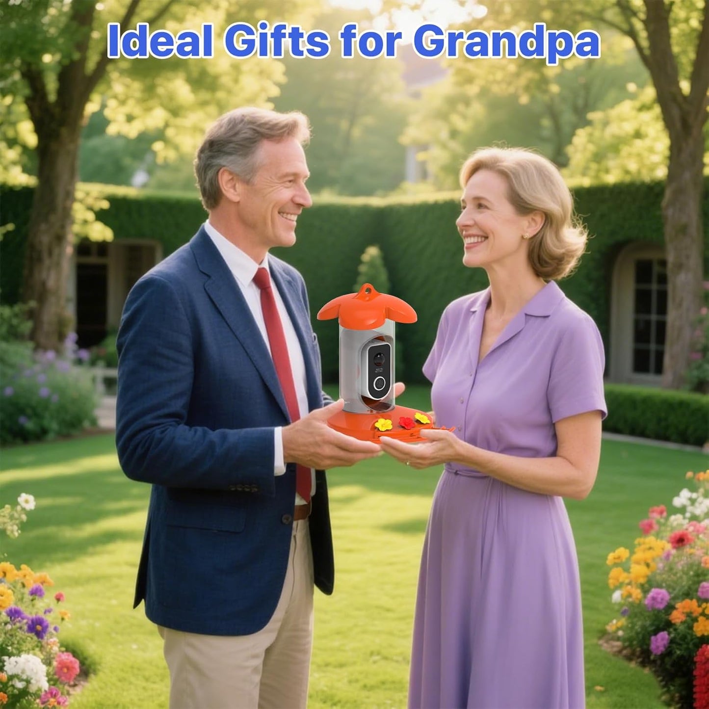 Hummingbird Feeder with Camera for Outdoor - 2K QHD Video, Instant Notifications & AI Bird Species, Ant Moat, Bee Proof, Motion Detection, 2.4G WiFi, Signal Booster, Gift for Bird Lovers OrangeS1